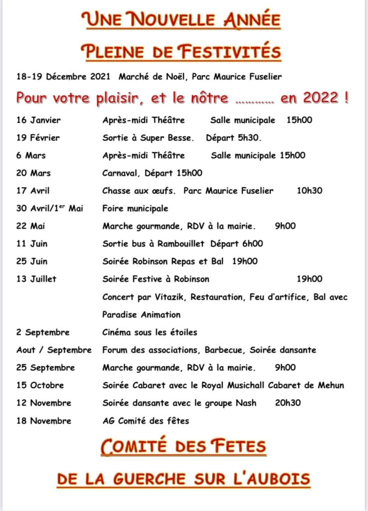 Programme Commité des fêtes